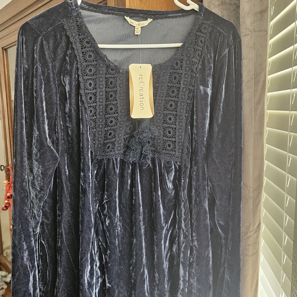 Chico Navy Velvet Long Sleeve Top